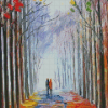 Abstract Lonely Couple Walk In The Rain Diamond Painting