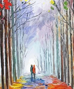 Abstract Lonely Couple Walk In The Rain Diamond Painting