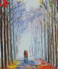 Abstract Lonely Couple Walk In The Rain Diamond Painting