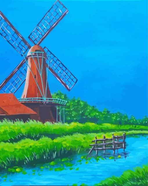 Abstract Windmill And Blue Sky Diamond Painting