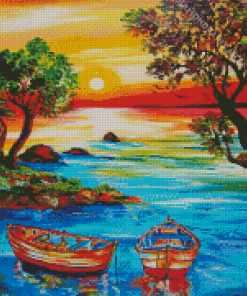 Aesthetic Boat On The Lake Diamond Painting