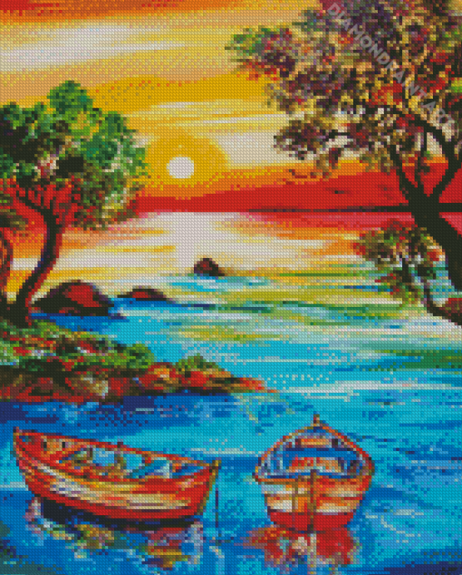 Aesthetic Boat On The Lake Diamond Painting