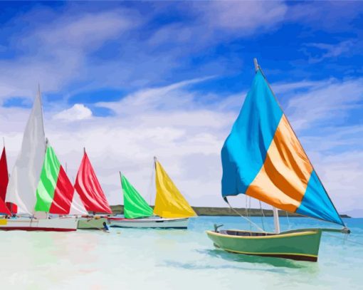 Beach Colorful Sailboats Diamond Paintings