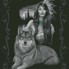 Black And White Indian Woman And Wolf Diamond Paintings