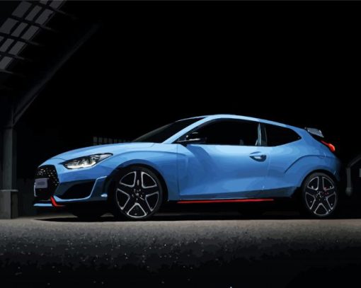 Blue Veloster Car Diamond Painting