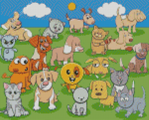 Cartoon Kittens And Puppies Diamond Painting