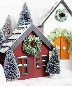 Christmas Birdhouse Farmh Village Diamond Painting