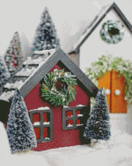 Christmas Birdhouse Farmh Village Diamond Painting