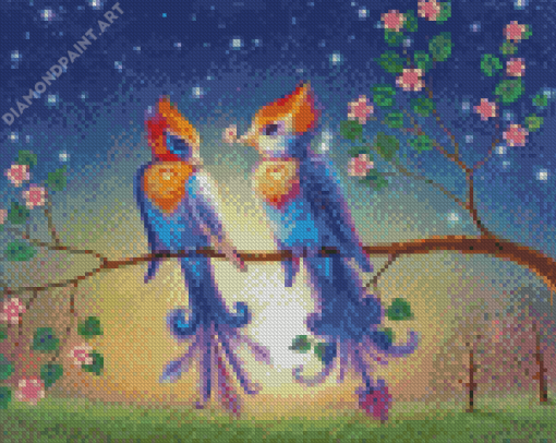 Couple Two Birds On A Branch Diamond Painting