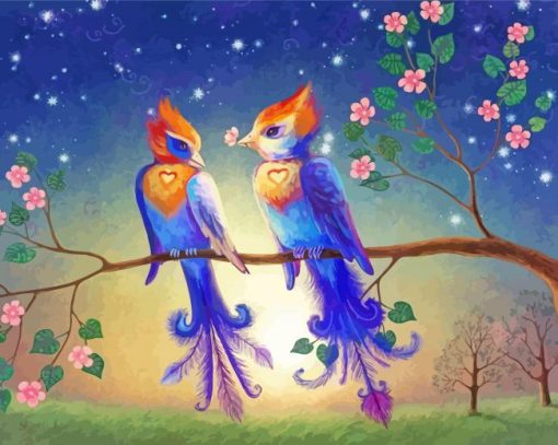 Couple Two Birds On A Branch Diamond Painting