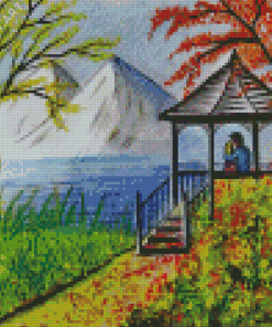 Couple In The Garden By Lake Diamond Painting