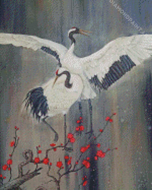 Couple Red Crowned Crane Birds Diamond Paintings