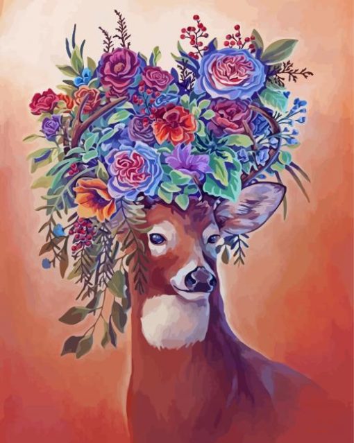 Deer With Roses Diamond Painting