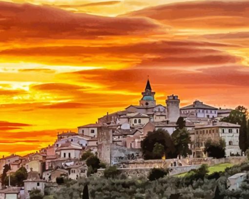 Deruta Town At Sunset Diamond Painting