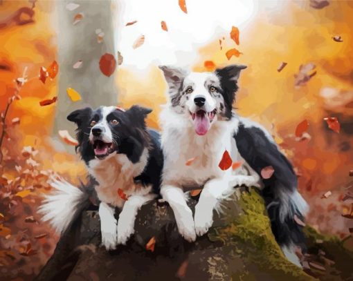 Dogs In Autumn Saison Diamond Painting