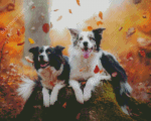 Dogs In Autumn Saison Diamond Painting