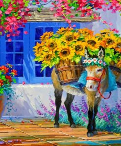 Donkey And Sunflowers Diamond Painting