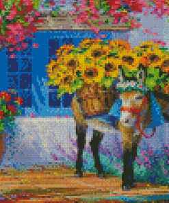 Donkey And Sunflowers Diamond Painting