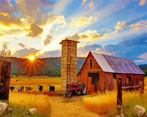 Farm With Barn And Silo Diamond Painting