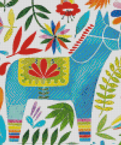 Floral Swedish Dala Horse Diamond Painting