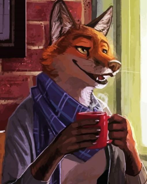 Fox With Coffee Diamond Painting