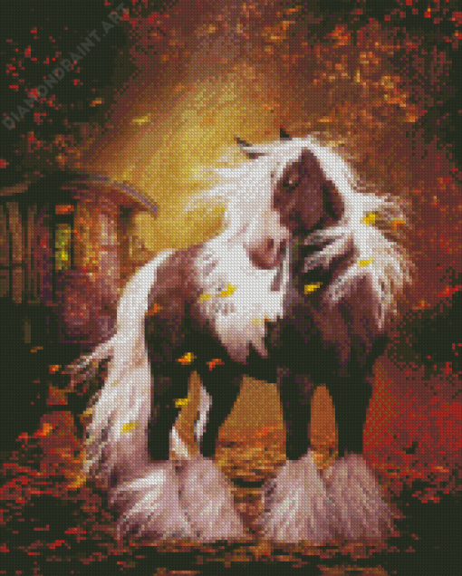 Gypsy Vanner In Autumn Diamond Painting