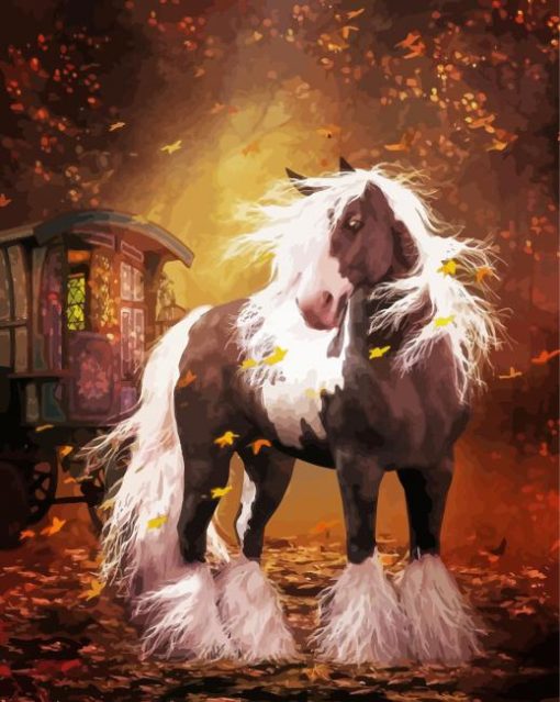 Gypsy Vanner In Autumn Diamond Painting