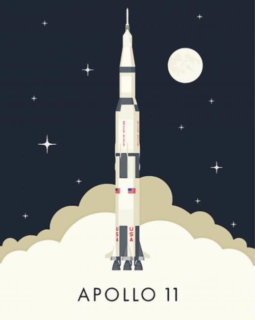 Illustration Apollo 11 Rocket Poster Diamond Paintings