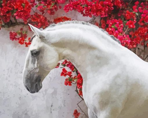 Lusitano And Red Blossoms Diamond Paintings