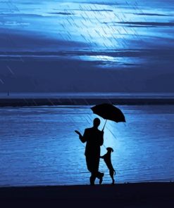 Man And Dog Silhouette With Umbrella Diamond Painting