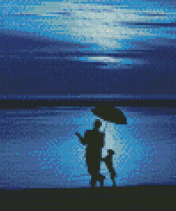 Man And Dog Silhouette With Umbrella Diamond Painting