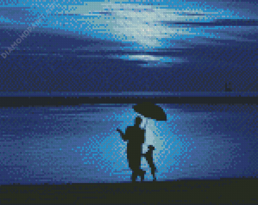 Man And Dog Silhouette With Umbrella Diamond Painting