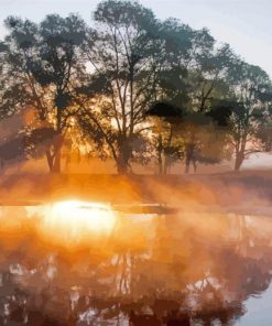 Misty Sunrise On River Diamond Paintings