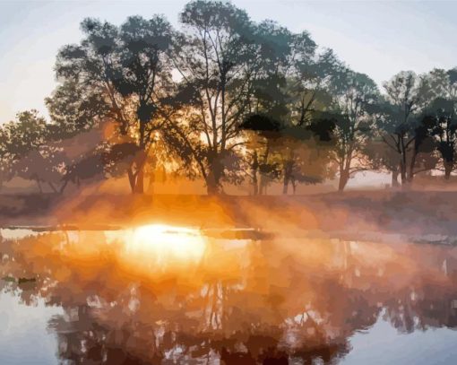 Misty Sunrise On River Diamond Paintings