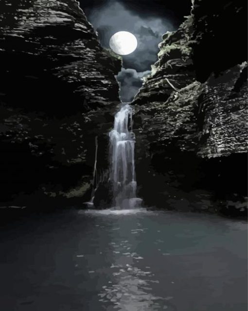 Moonlight Waterfall Diamond Paintings