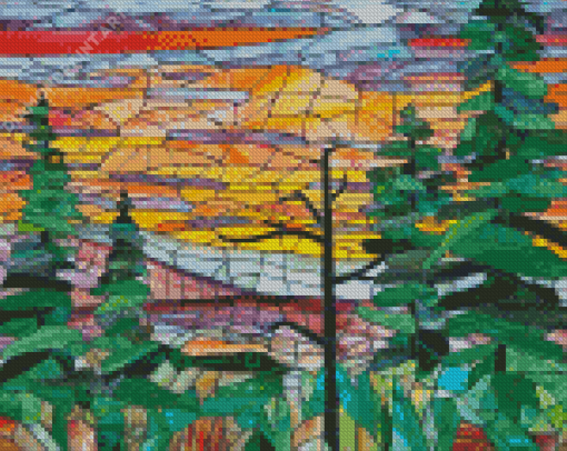 Mosaic Trees At Sunset Diamond Painting