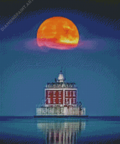 New London Ledge Light With Red Moon Diamond Painting