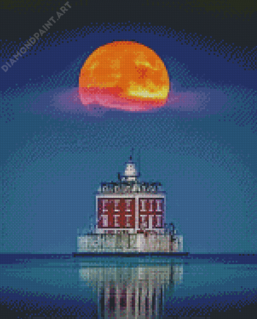 New London Ledge Light With Red Moon Diamond Painting