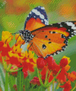 Orange Flower With Butterfly Diamond Painting