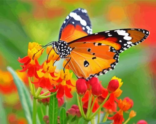 Orange Flower With Butterfly Diamond Painting