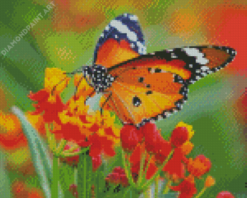 Orange Flower With Butterfly Diamond Painting