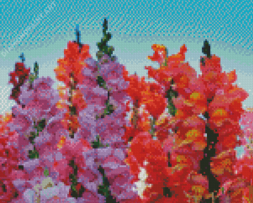 Peachy And Purple Snapdragons Diamond Painting