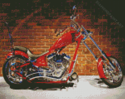 Red Chopper Motorcycle Diamond Painting