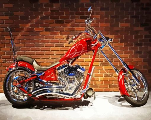 Red Chopper Motorcycle Diamond Painting