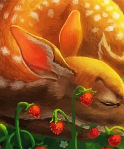 Resting Deer Among Strawberries Diamond Paintings