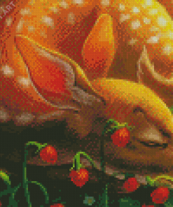 Resting Deer Among Strawberries Diamond Paintings