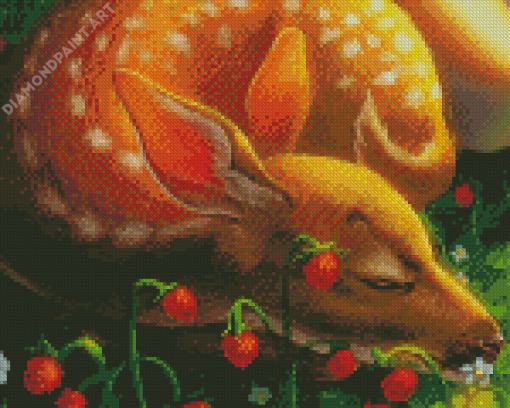 Resting Deer Among Strawberries Diamond Paintings