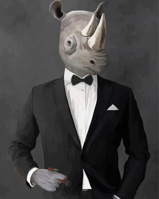 Rhino Wearing Black Suit Diamond Painting