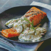 Salmon Fish And Dill Sauce Diamond Painting