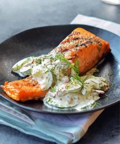 Salmon Fish And Dill Sauce Diamond Painting